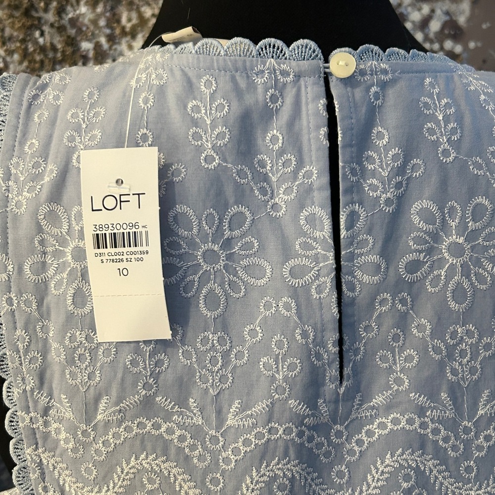 LOFT‎ Two Piece Blue White Floral Embroidered Scalloped Cotton Set NWT- Sz 10/12 - Picture 10 of 14